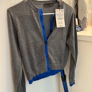 Zara Gray and Blue Cardigan sz M